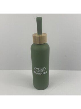 Subaru Promo Water Bottle Aluminum w/Bamboo Screw On Cap Finger Loop 24oz  Green